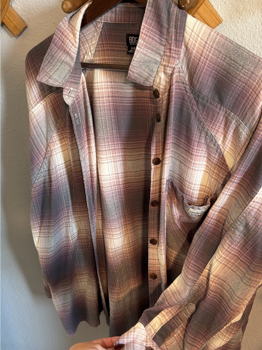 BDG Men's Plaid Button-Down Shirt in Mauve, Cream and Gray